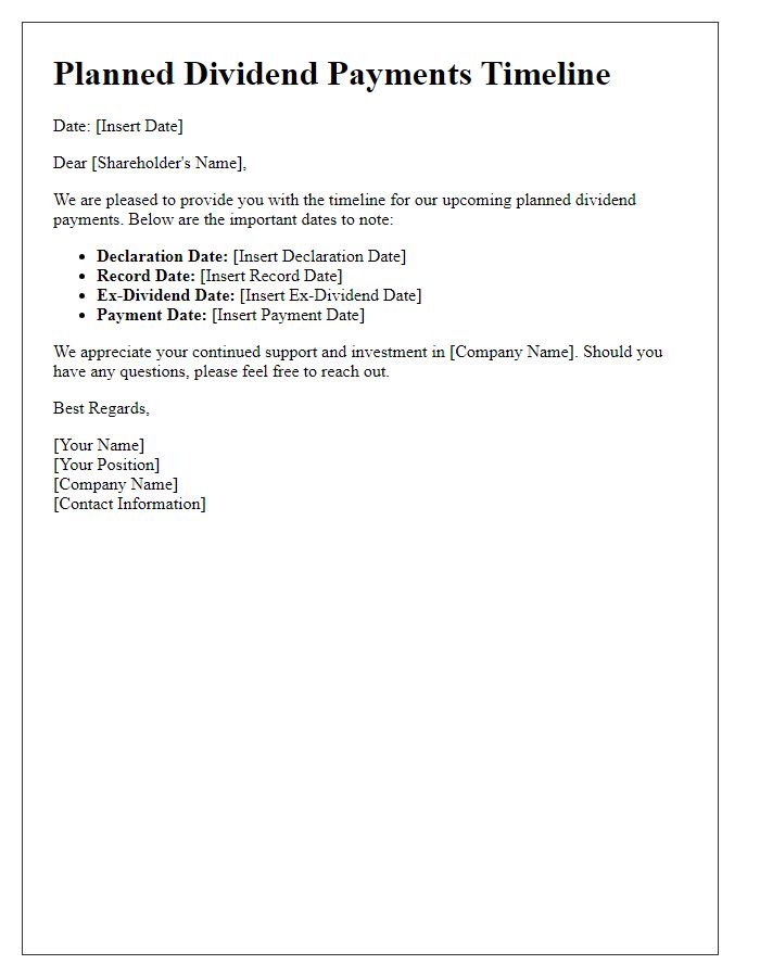 Letter template of planned dividend payments timeline