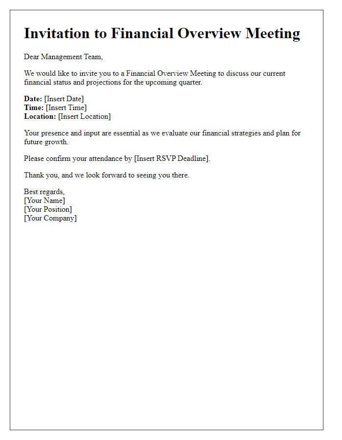 Letter template of management team briefing invitation for financial overview meeting.