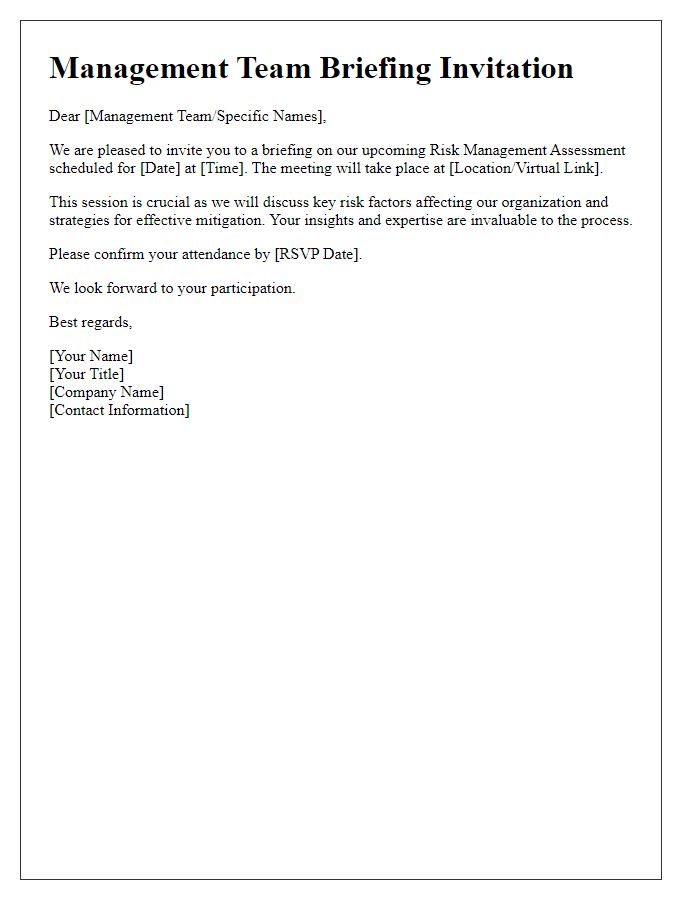 Letter template of management team briefing invitation for risk management assessment.