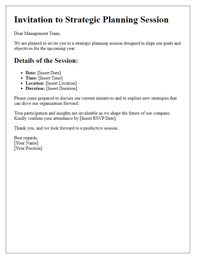 Letter template of management team briefing invitation for strategic planning session.