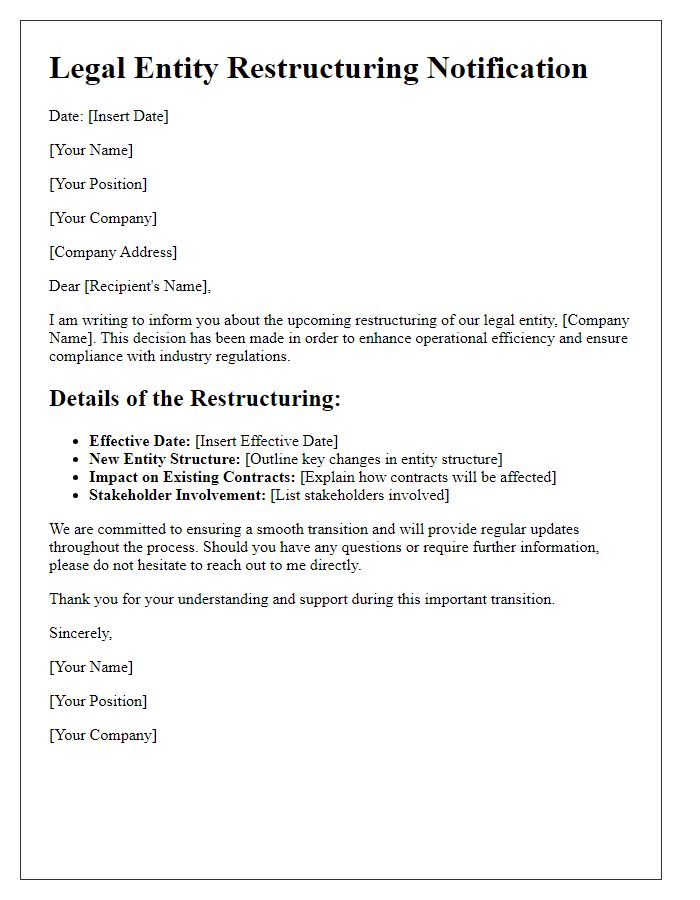 Letter template of legal entity restructuring details