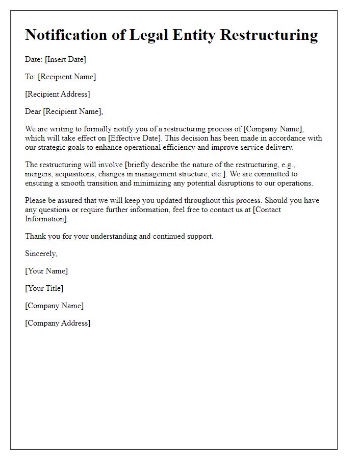 Letter template of legal entity restructuring notification