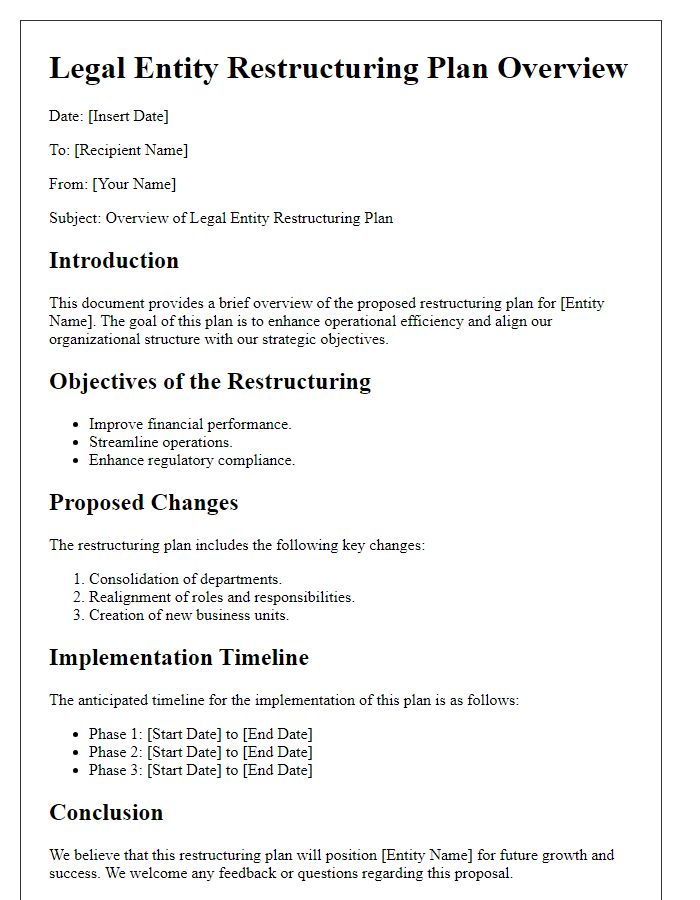 Letter template of legal entity restructuring plan overview