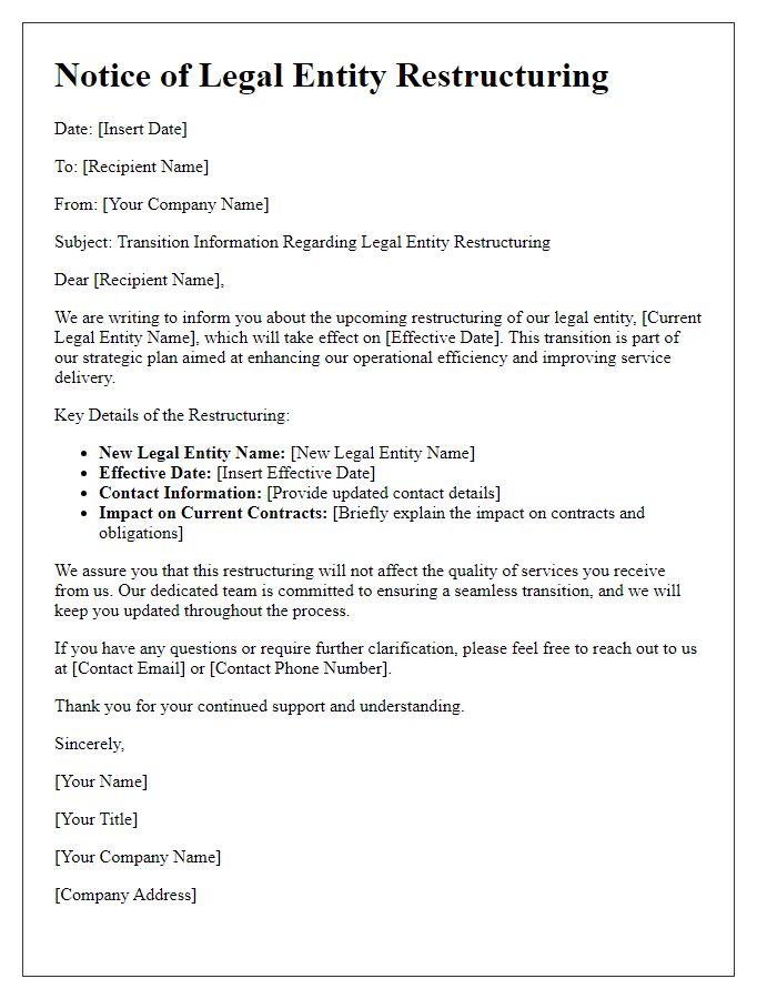 Letter template of legal entity restructuring transition information