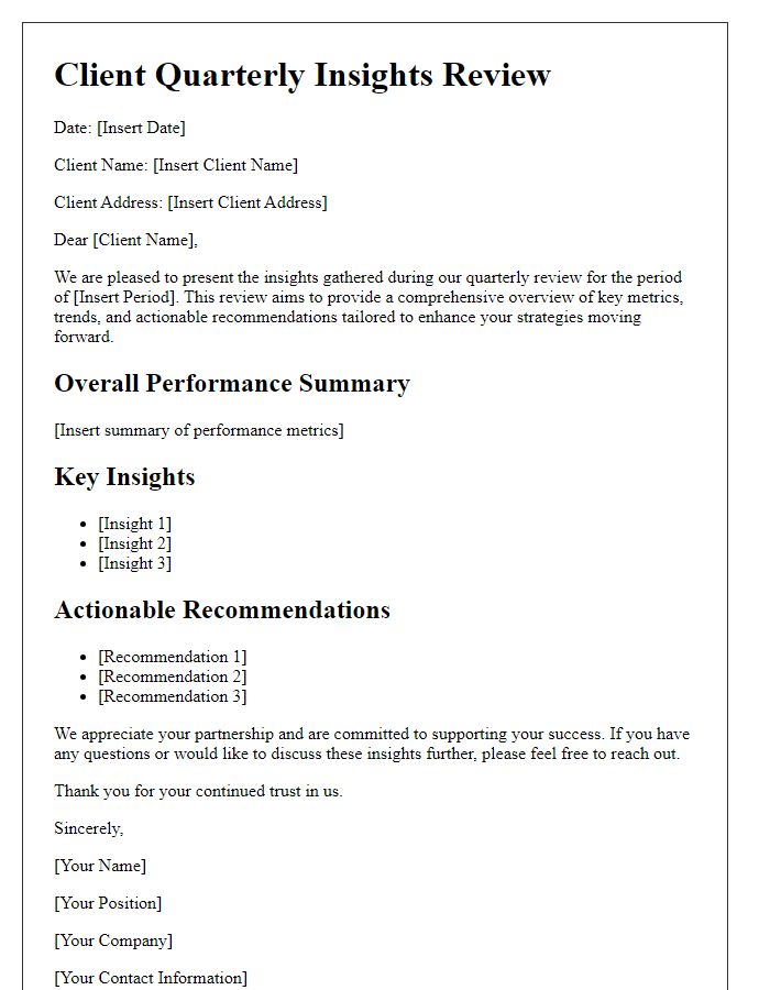 Letter template of client quarterly insights review