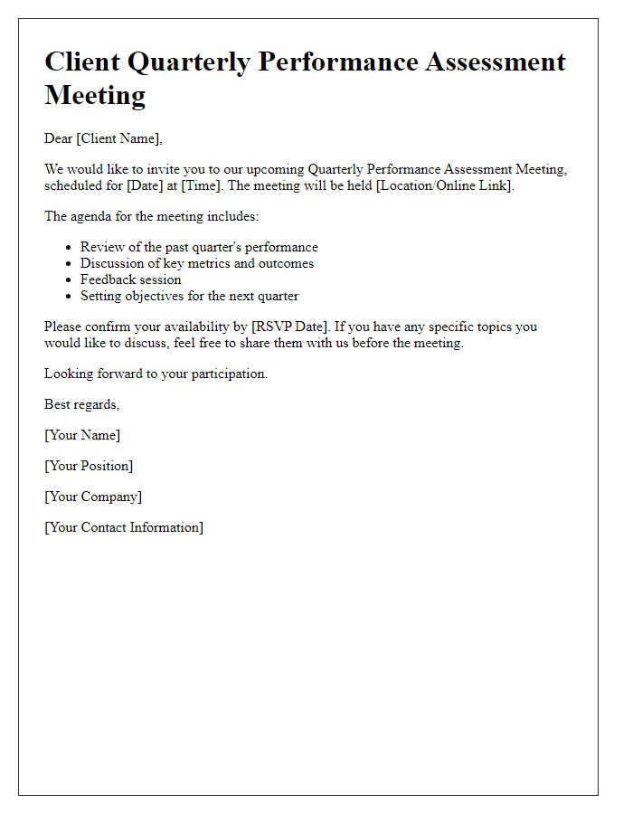 Letter template of client quarterly performance assessment meeting