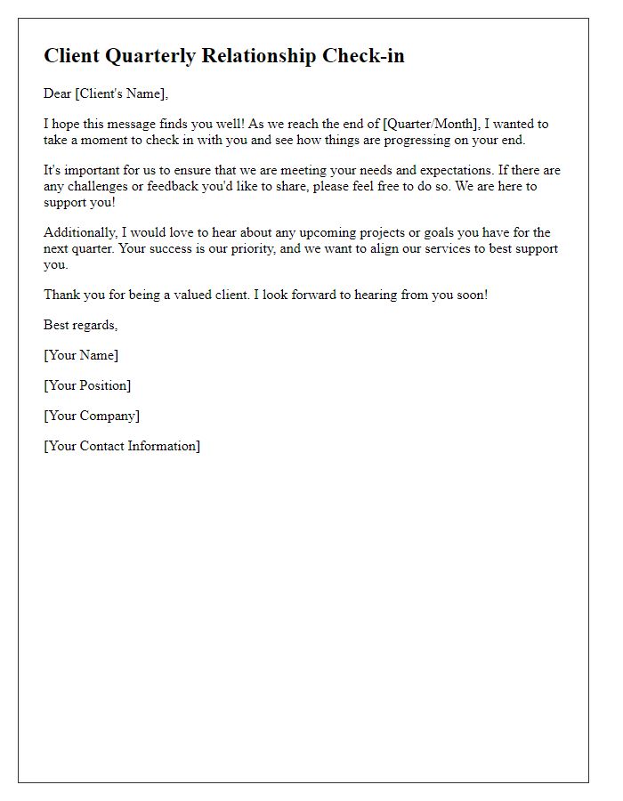 Letter template of client quarterly relationship check-in