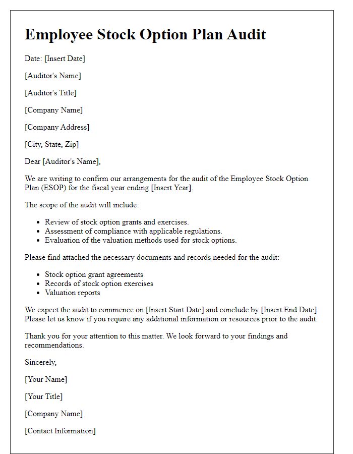 Letter template of employee stock option plan audit