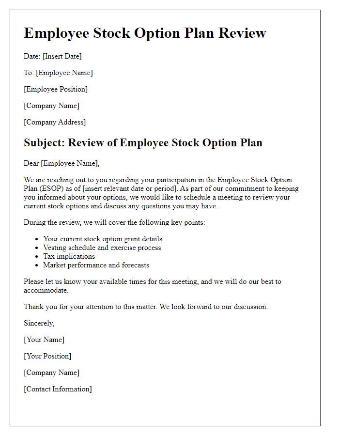 Letter template of employee stock option plan review