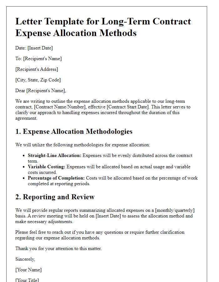 Letter template of long-term contract expense allocation methods