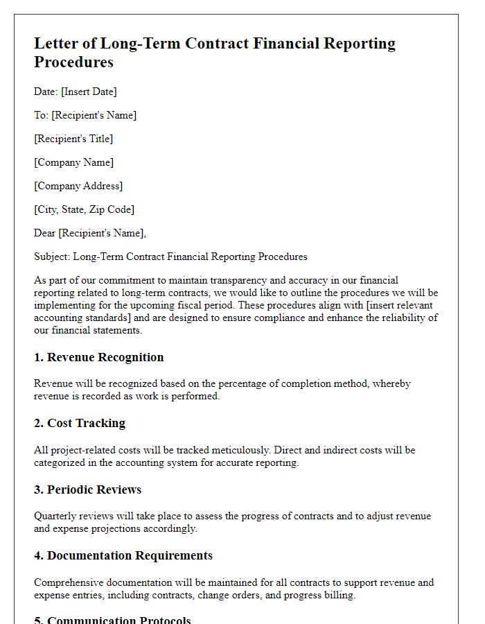 Letter template of long-term contract financial reporting procedures