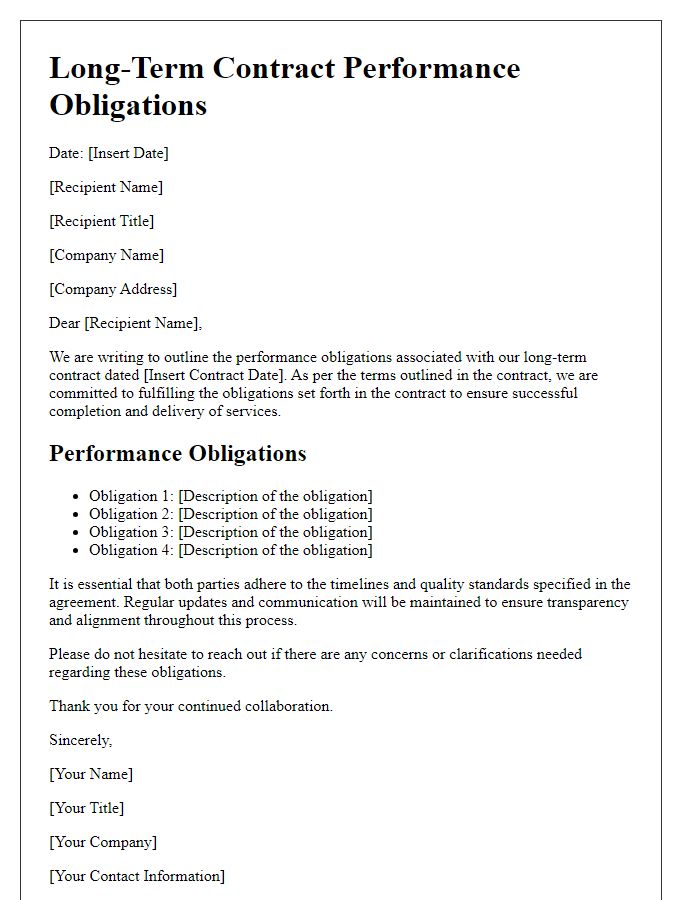 Letter template of long-term contract performance obligations