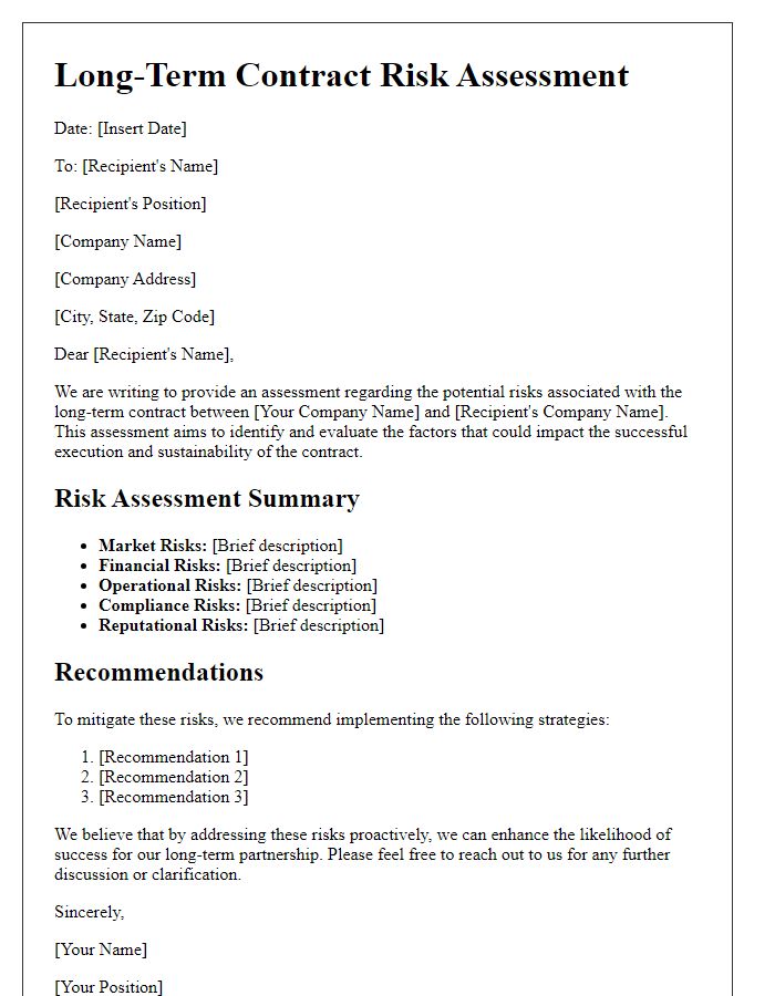 Letter template of long-term contract risk assessment