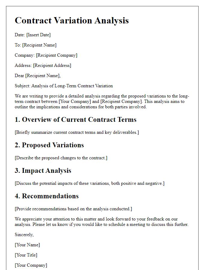 Letter template of long-term contract variation analysis