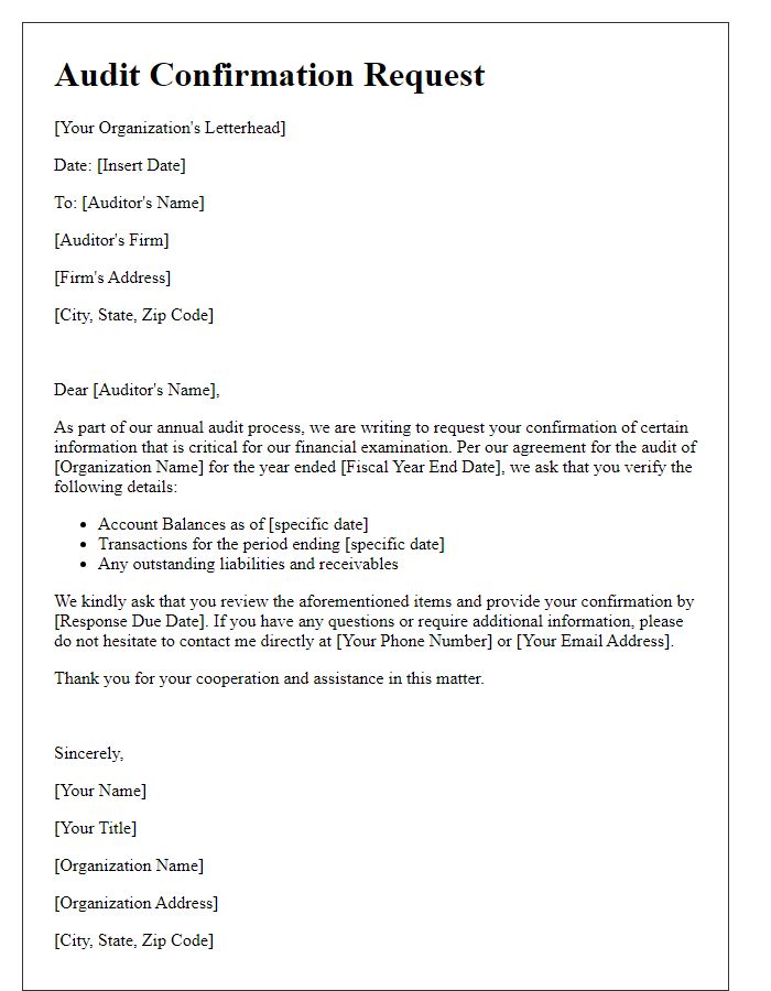 Letter template of nonprofit audit confirmation request