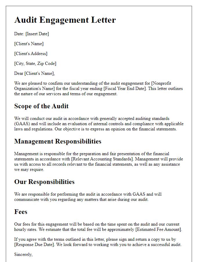 Letter template of nonprofit organization audit engagement letter