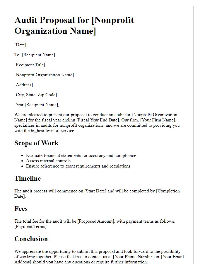 Letter template of nonprofit organization audit proposal