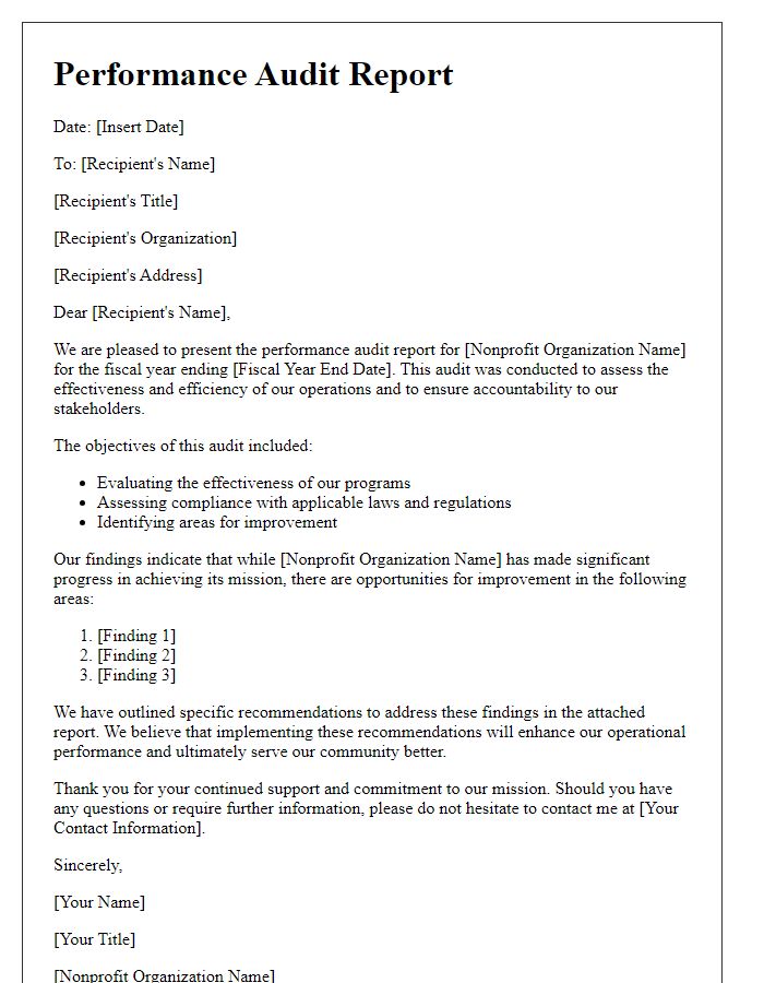 Letter template of nonprofit organization performance audit