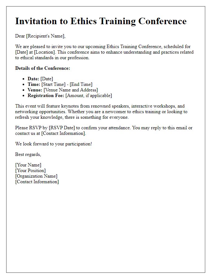 Letter template of invitation letter for ethics training conference