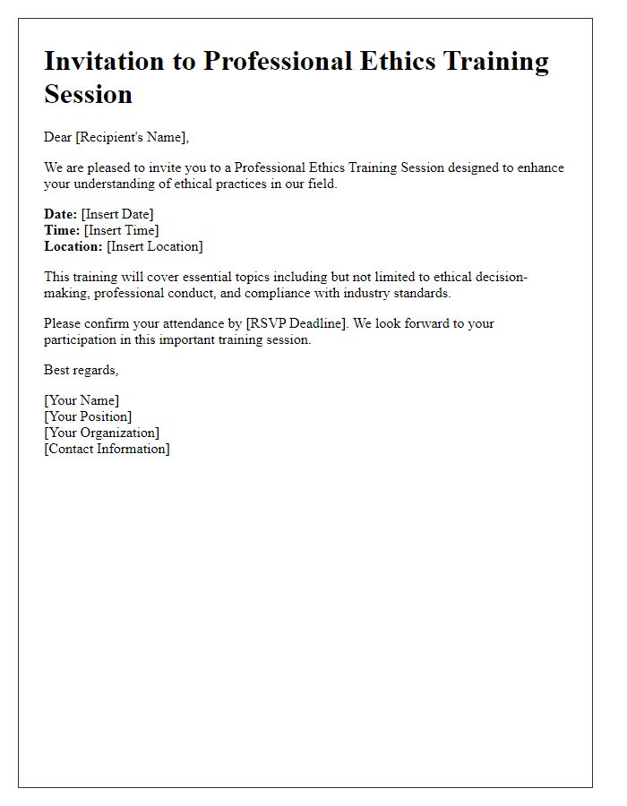 Letter template of invitation to professional ethics training session