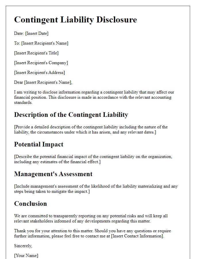 Letter template of contingent liability disclosure guidance.