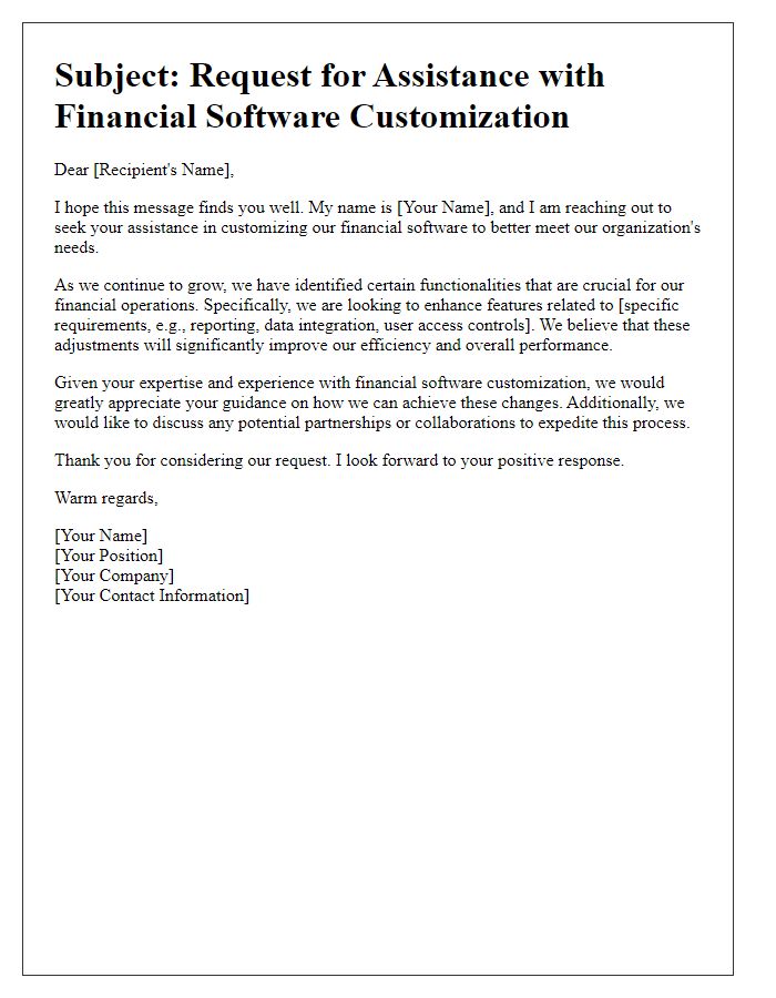 Letter template of appeal for financial software customization help