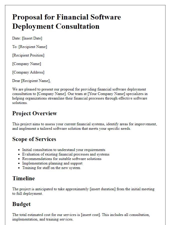 Letter template of proposal for financial software deployment consultation