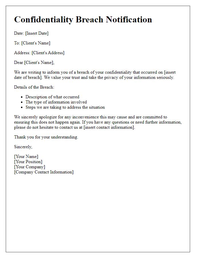 Letter template of client confidentiality breach notification