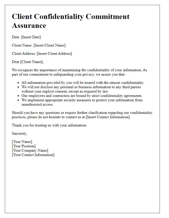 Letter template of client confidentiality commitment assurance