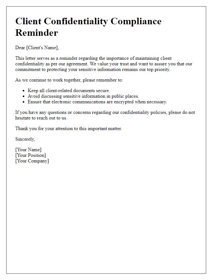 Letter template of client confidentiality compliance reminder