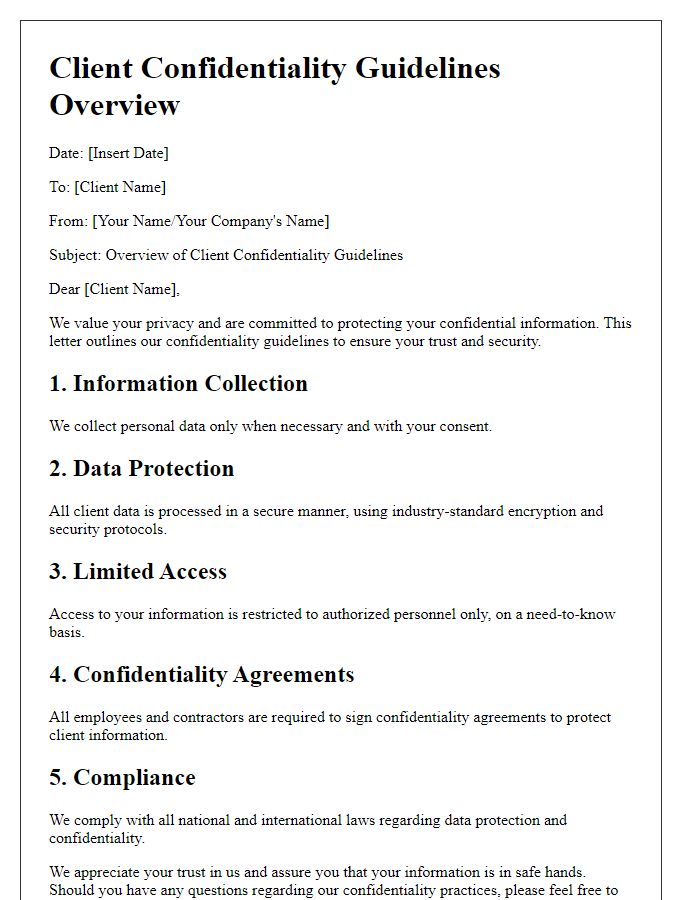 Letter template of client confidentiality guidelines overview