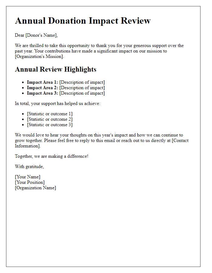 Letter template of annual donation impact review distribution