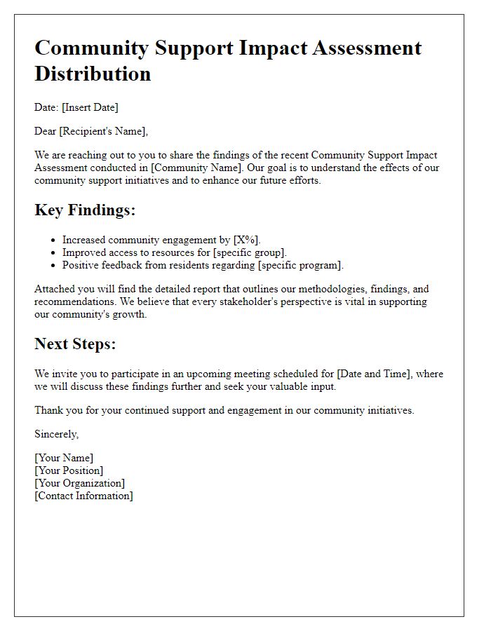 Letter template of community support impact assessment distribution