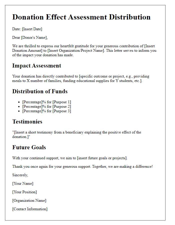 Letter template of donation effect assessment distribution