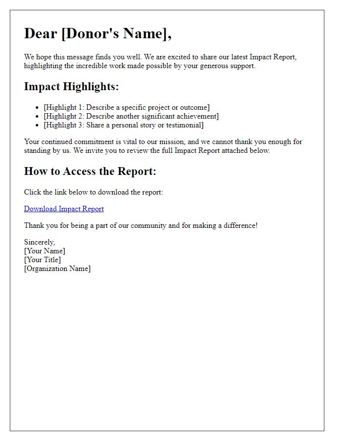 Letter template of donor appreciation impact report distribution