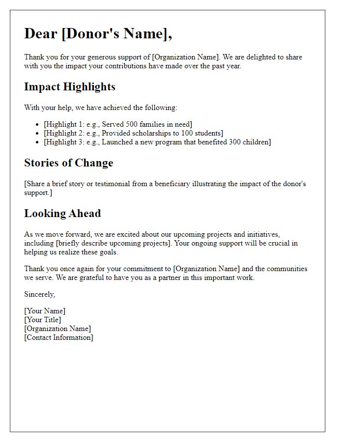 Letter template of donor impact report sharing