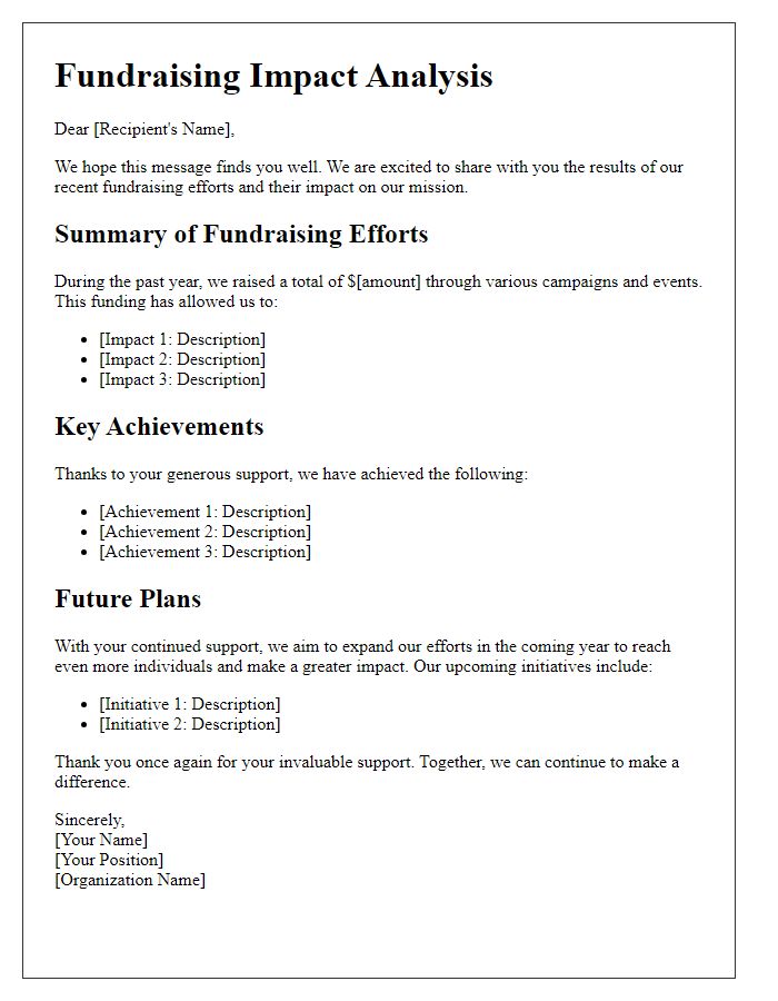 Letter template of fundraising impact analysis distribution