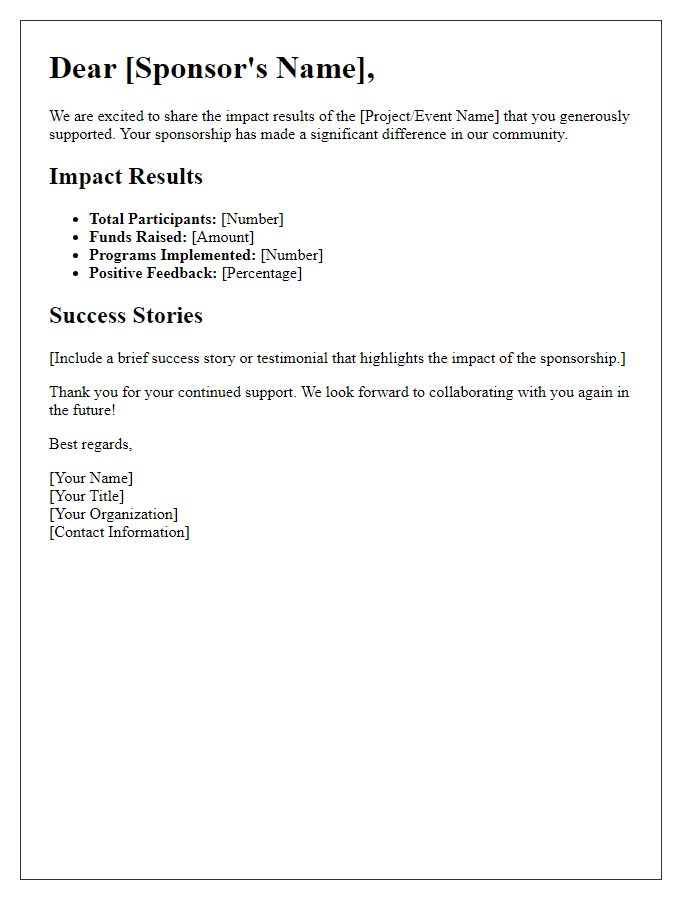 Letter template of sponsor impact results distribution