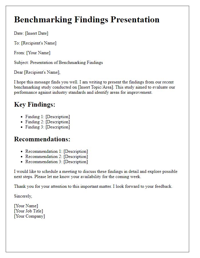 Letter template of benchmarking findings presentation