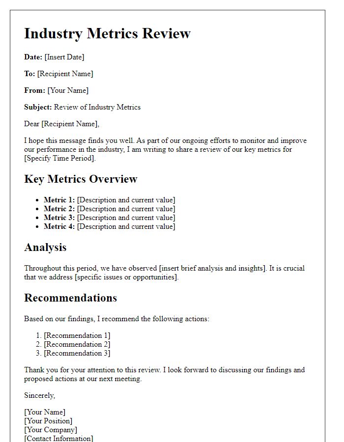 Letter template of industry metrics review