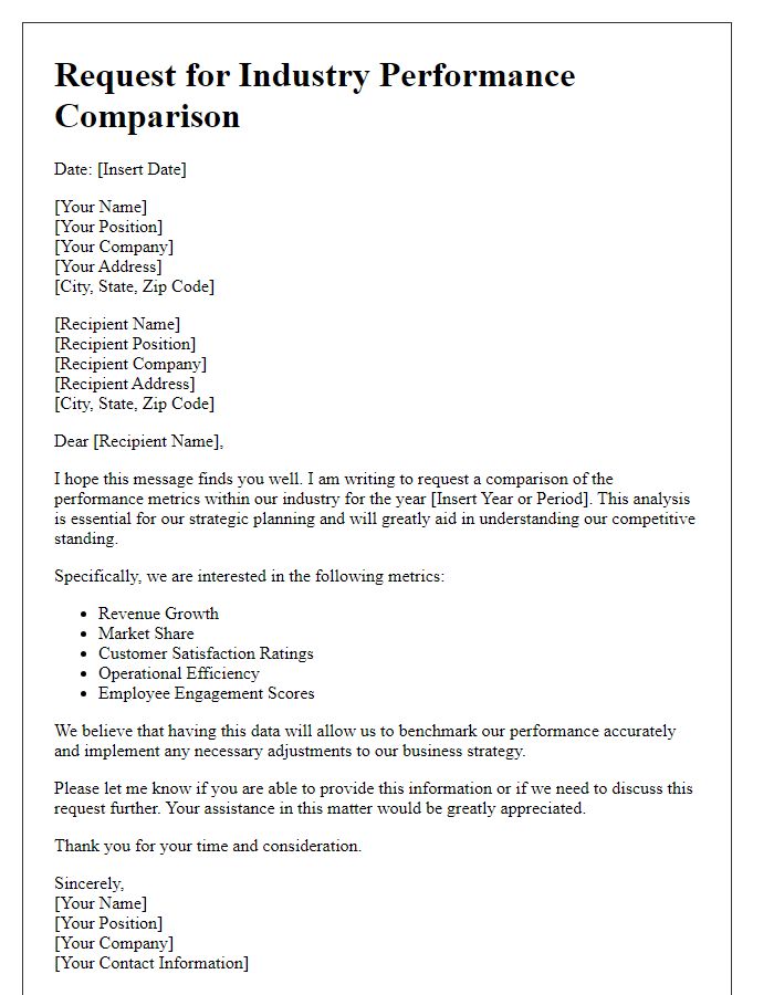 Letter template of industry performance comparison request