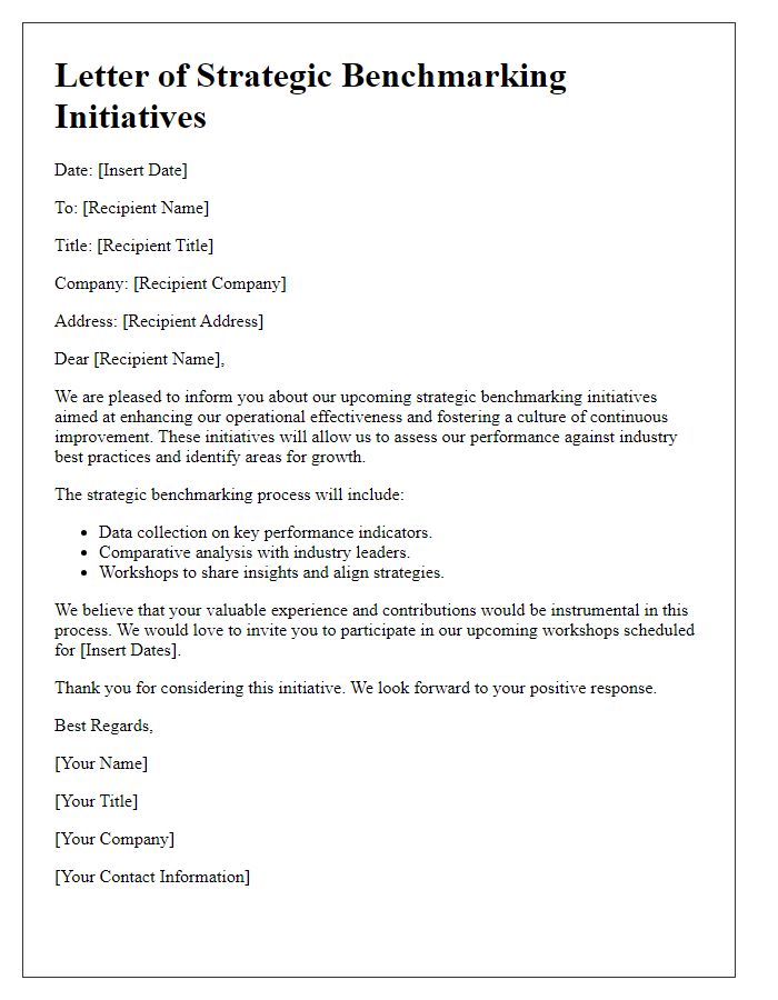 Letter template of strategic benchmarking initiatives