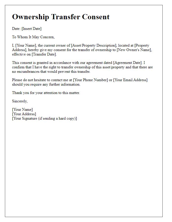 Letter template of ownership transfer consent.