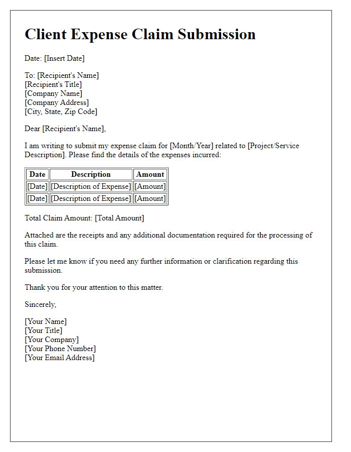 Letter template of Client Expense Claim Submission Process