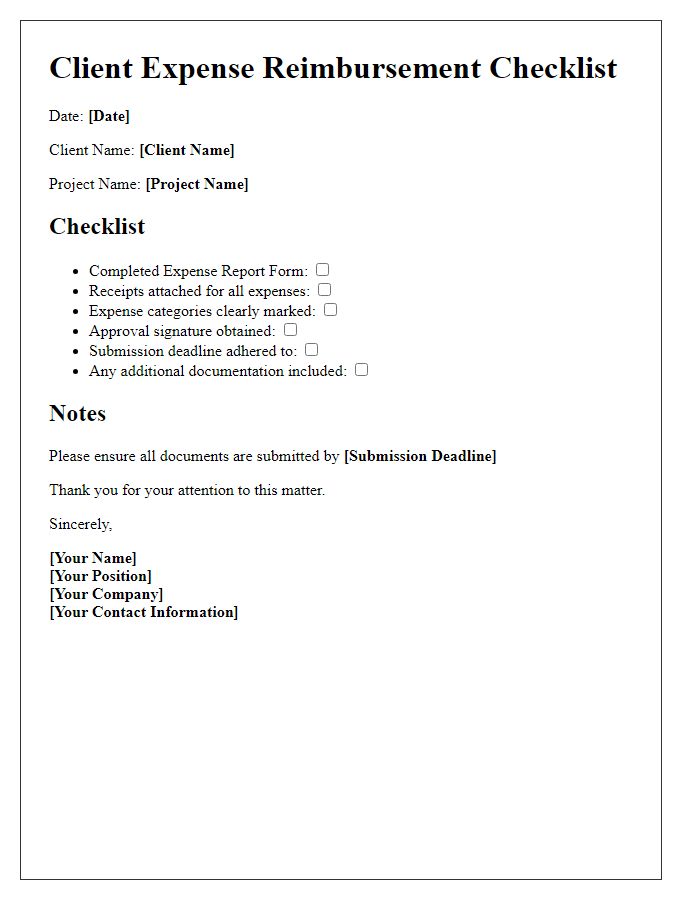 Letter template of Client Expense Reimbursement Checklist