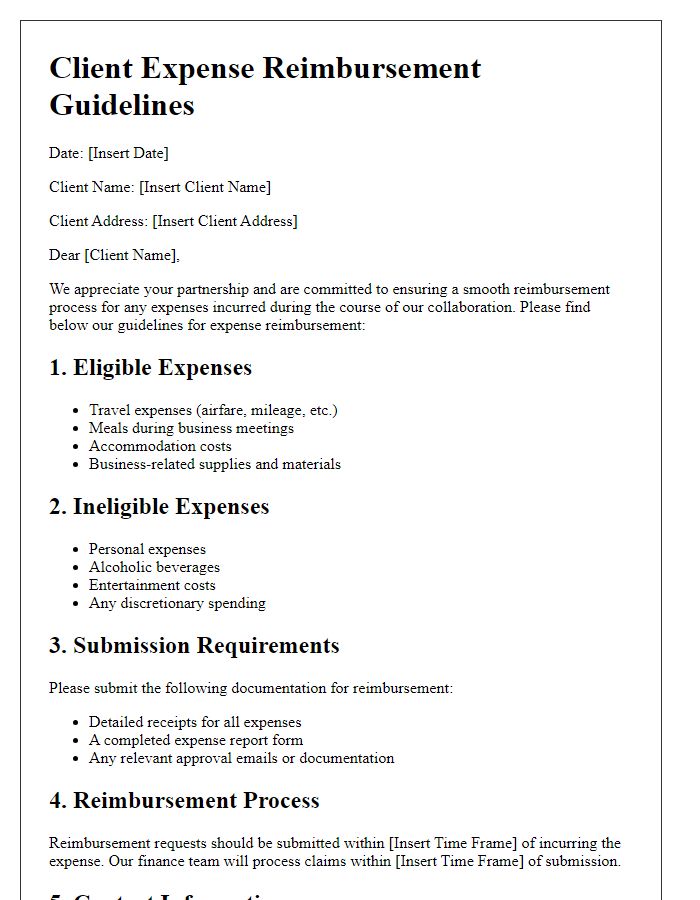 Letter template of Client Expense Reimbursement Guidelines