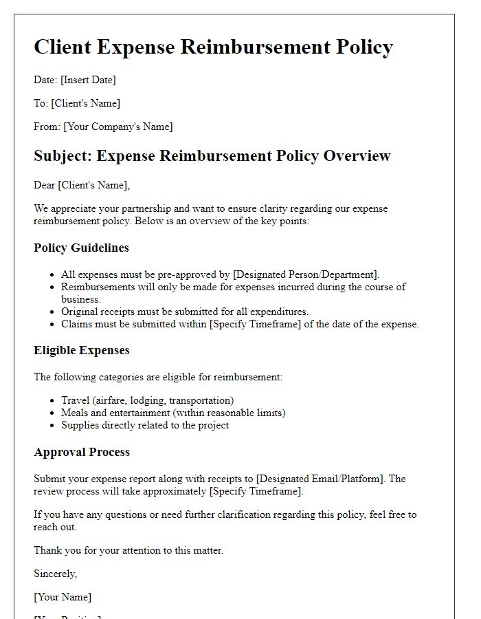 Letter template of Client Expense Reimbursement Policy