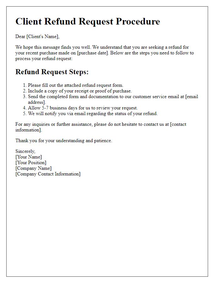 Letter template of Client Refund Request Procedure