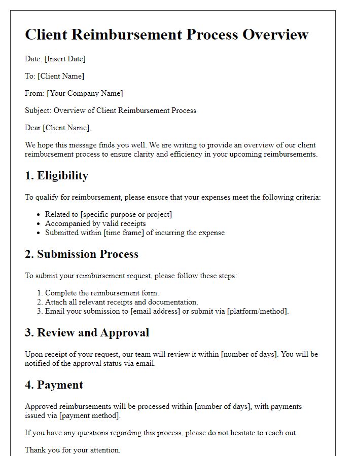 Letter template of Client Reimbursement Process Overview