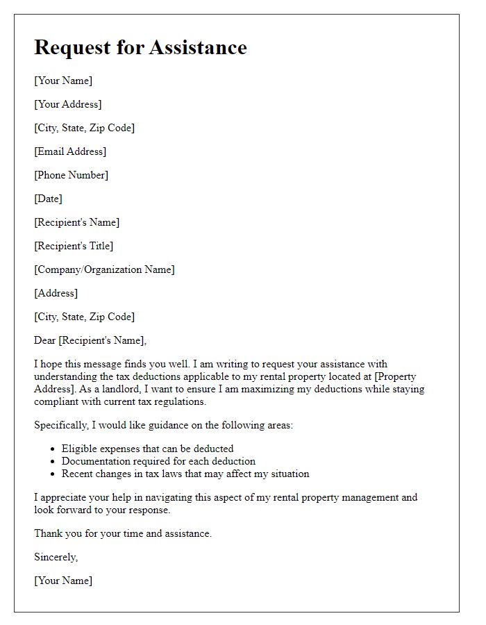 Letter template of request for assistance with rental property tax deductions